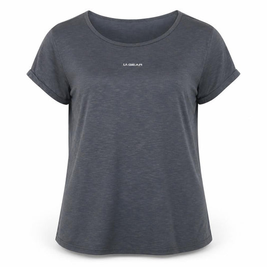 Front view of LA Gear women’s grey, size UK 18, lightweight short sleeve t-shirt