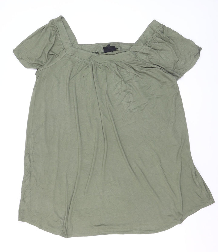 Live Unlimited London Womens Green Size 16 Tunic Short Sleeve Square Neck Blouse