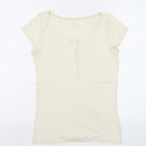 GAP Women’s Beige Short Sleeve Scoop Neck Button T-Shirt Size M