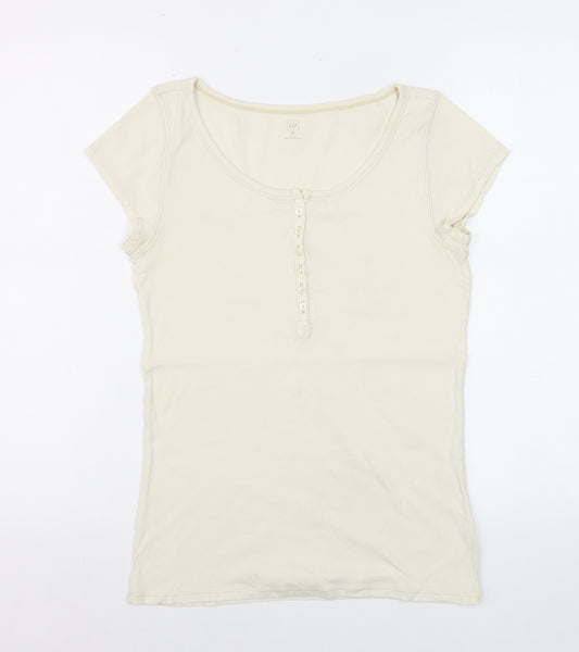 GAP Women’s Beige Short Sleeve Scoop Neck Button T-Shirt Size M