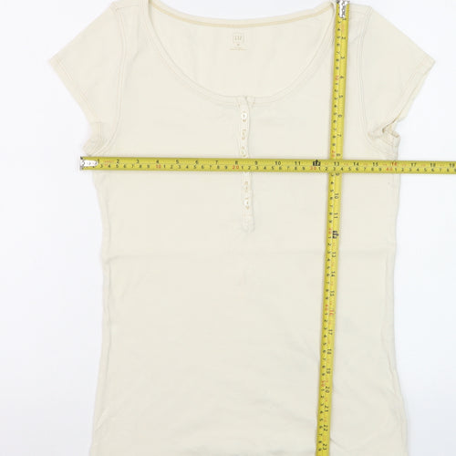 GAP Women’s Beige Short Sleeve Scoop Neck Button T-Shirt Size M