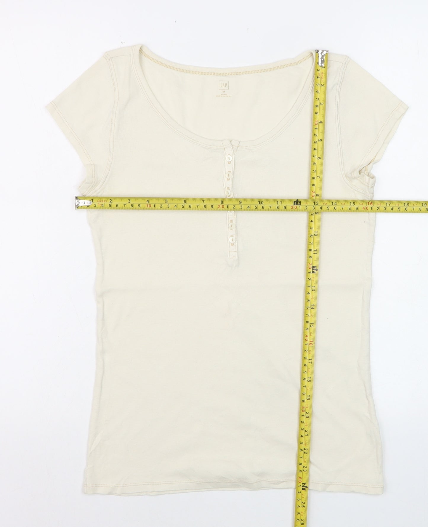 GAP Women’s Beige Short Sleeve Scoop Neck Button T-Shirt Size M