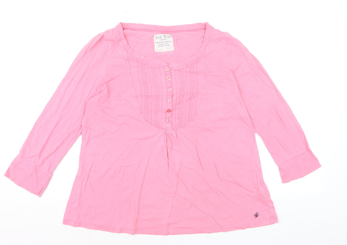 Jack Wills Women’s Pink 3/4 Sleeve Tunic Blouse Size 12 Cotton