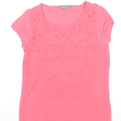 Laura Ashley Women's Pink Floral Embellished T-Shirt UK 10