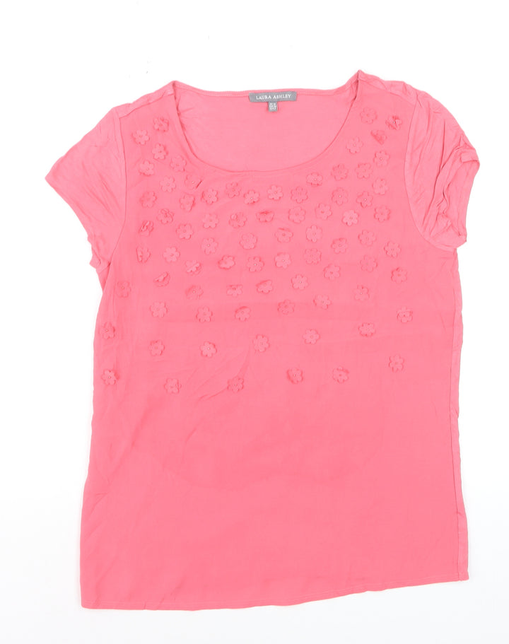 Laura Ashley Women's Pink Floral Embellished T-Shirt UK 10