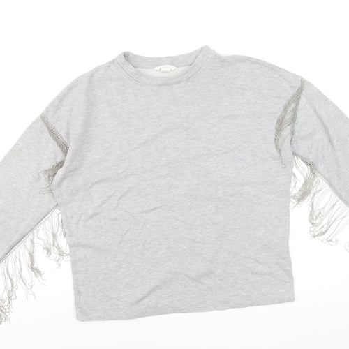 H&M Women’s Grey Fringe Pullover Jumper Size S