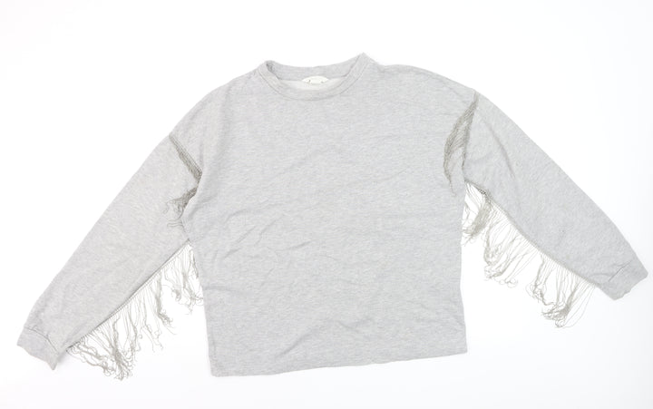 H&M Women’s Grey Fringe Pullover Jumper Size S