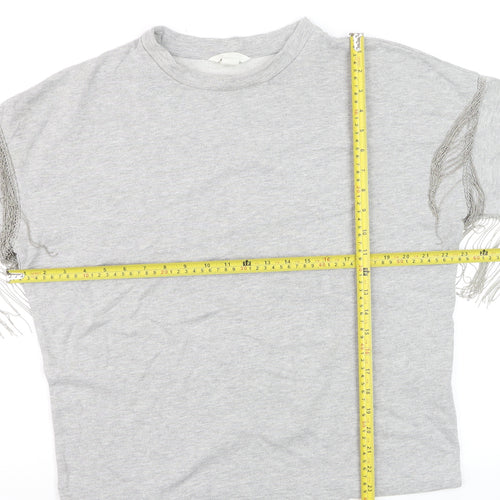 H&M Women’s Grey Fringe Pullover Jumper Size S