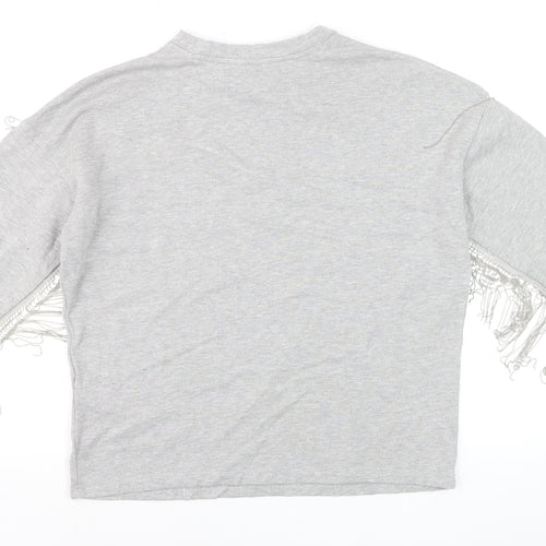 H&M Women’s Grey Fringe Pullover Jumper Size S