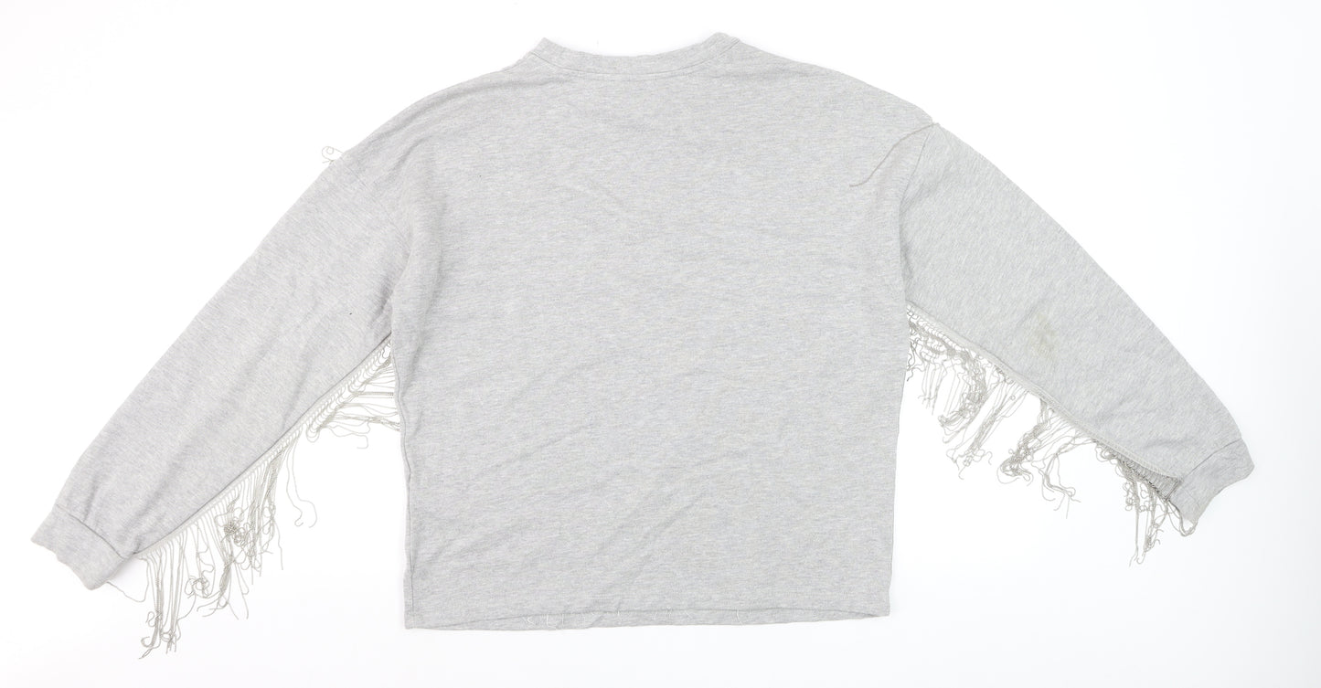 H&M Women’s Grey Fringe Pullover Jumper Size S