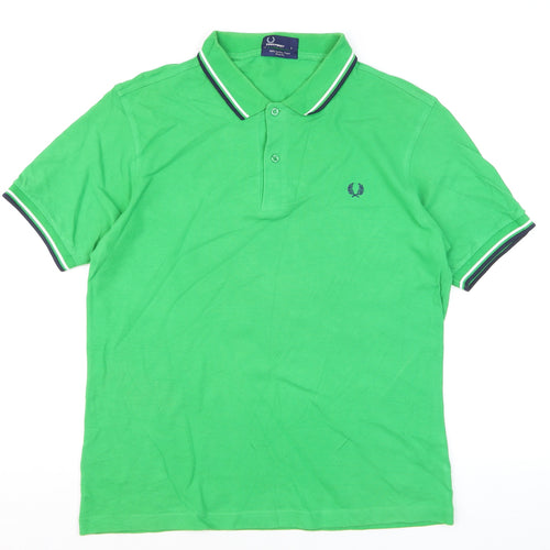 Fred Perry Men's Green Slim Fit Cotton Polo Shirt Size L