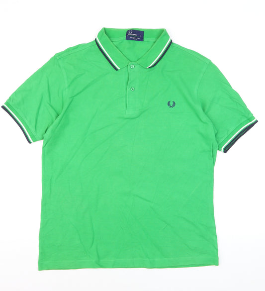 Fred Perry Men's Green Slim Fit Cotton Polo Shirt Size L