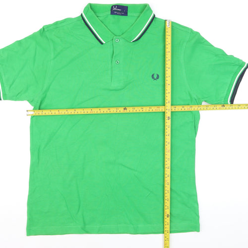 Fred Perry Men's Green Slim Fit Cotton Polo Shirt Size L