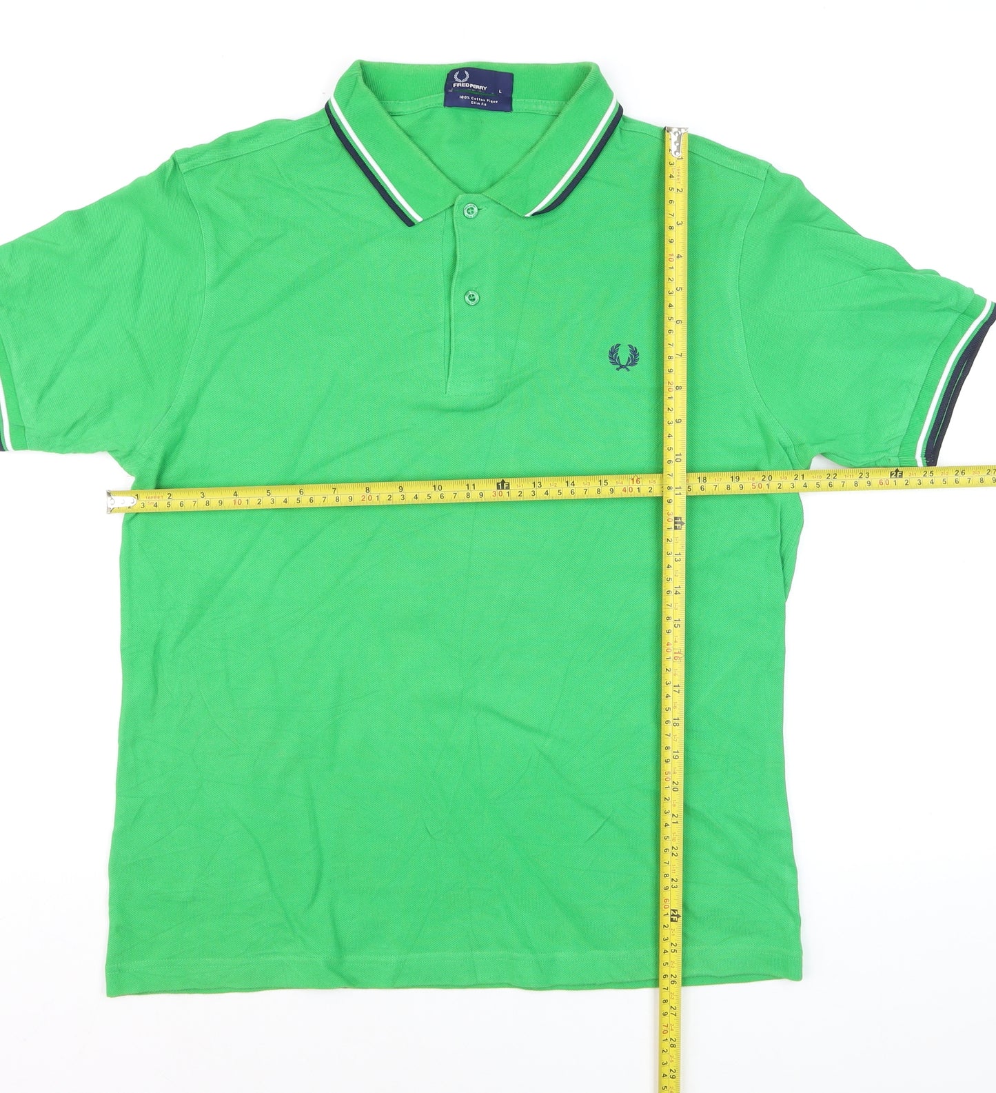 Fred Perry Men's Green Slim Fit Cotton Polo Shirt Size L