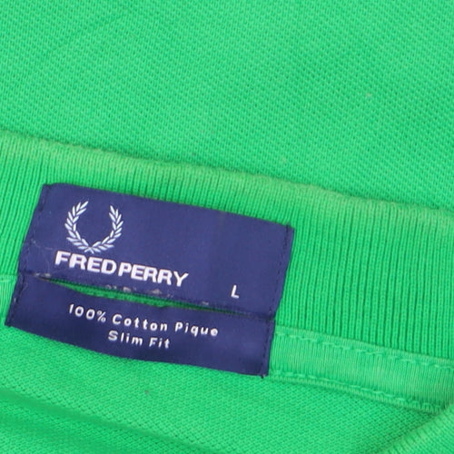 Fred Perry Men's Green Slim Fit Cotton Polo Shirt Size L