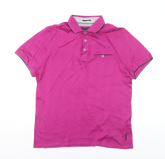 Ted Baker Men's Pink Cotton Polo Shirt Size L Short Sleeve