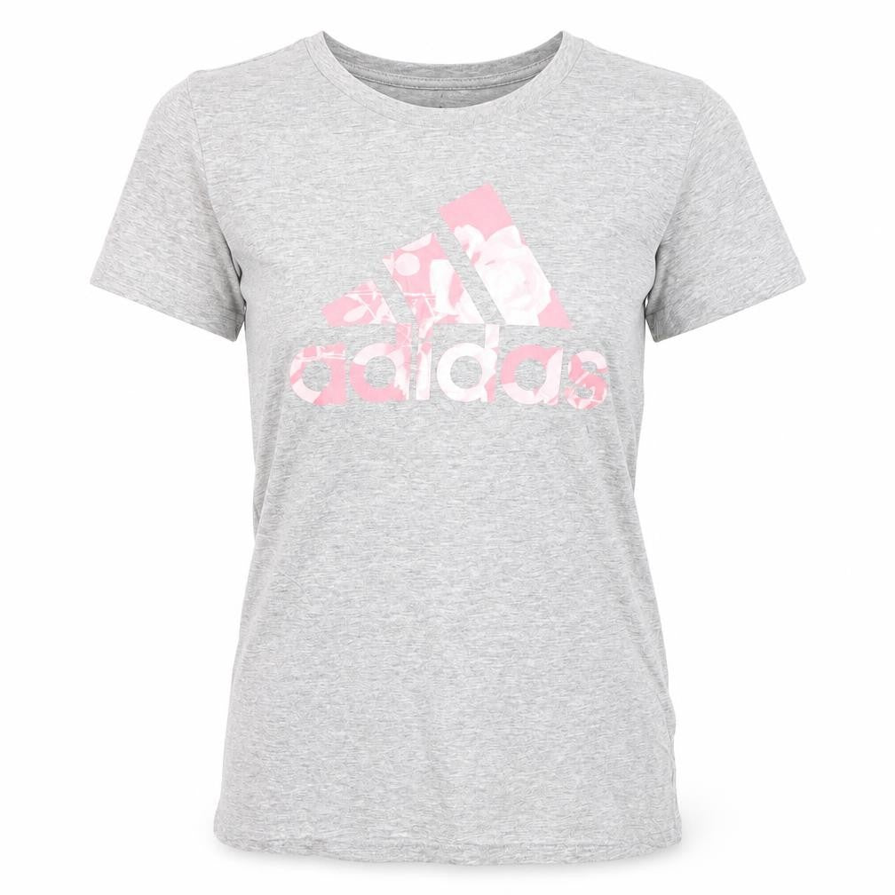 Front view of Adidas women’s grey amplifier tee short sleeve t-shirt, size S