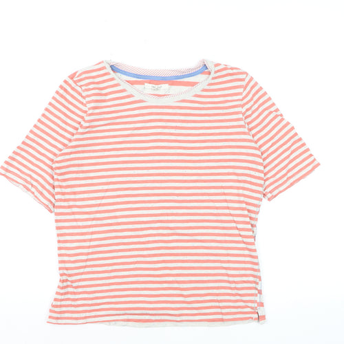 White Stuff Womens Pink Striped Cotton T-Shirt UK 10 Short Sleeve