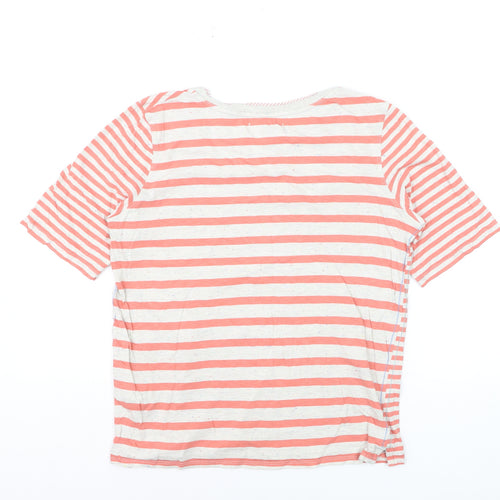 White Stuff Womens Pink Striped Cotton T-Shirt UK 10 Short Sleeve