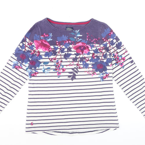 Joules Women's Multicoloured Floral Stripe Long Sleeve Cotton T-Shirt UK 10