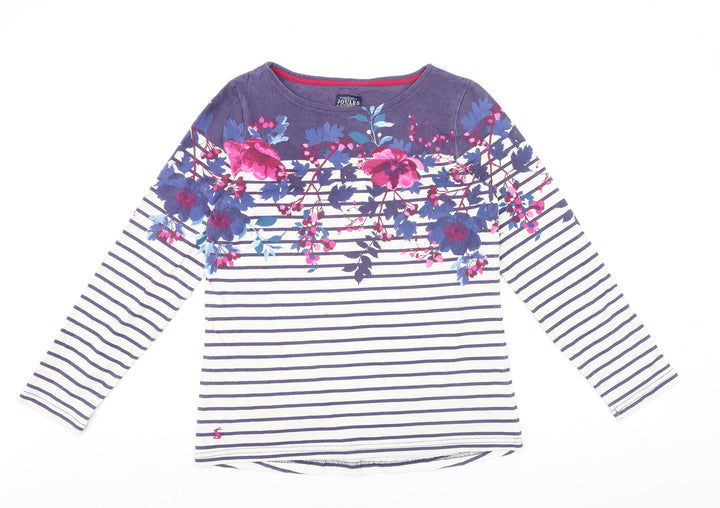 Joules Women's Multicoloured Floral Stripe Long Sleeve Cotton T-Shirt UK 10