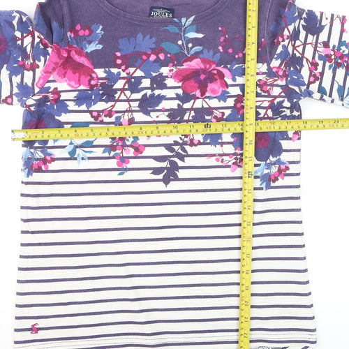 Joules Women's Multicoloured Floral Stripe Long Sleeve Cotton T-Shirt UK 10