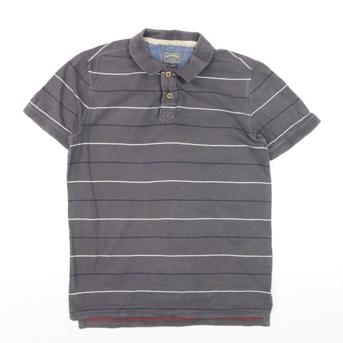 FatFace Men’s Grey Striped Polo Shirt Small Cotton Classic Fit