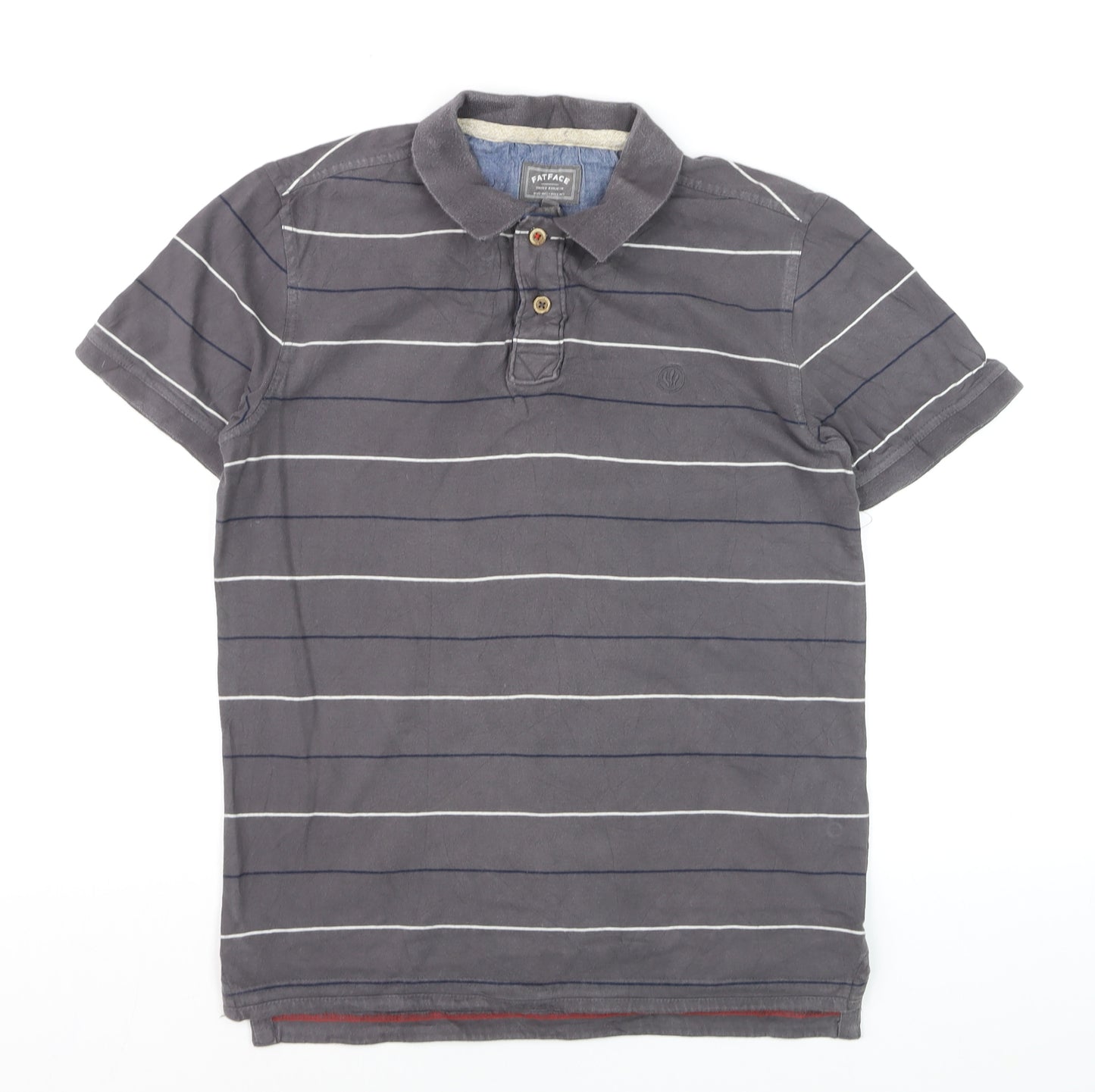 FatFace Men’s Grey Striped Polo Shirt Small Cotton Classic Fit