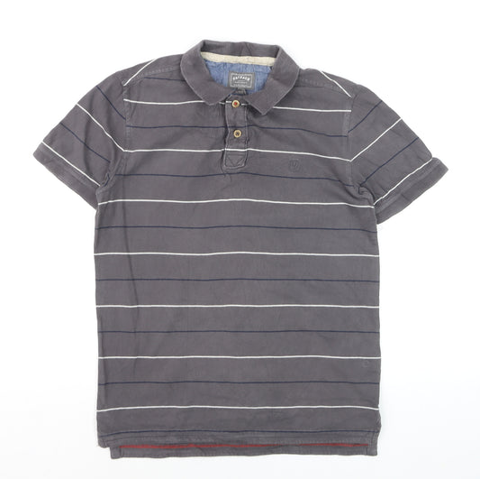 FatFace Men’s Grey Striped Polo Shirt Small Cotton Classic Fit