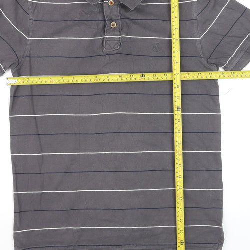 FatFace Men’s Grey Striped Polo Shirt Small Cotton Classic Fit