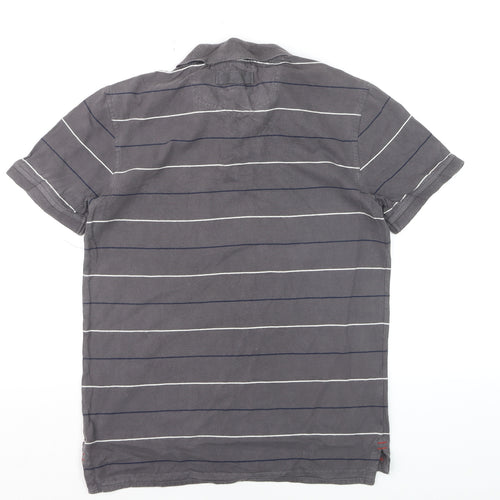 FatFace Men’s Grey Striped Polo Shirt Small Cotton Classic Fit
