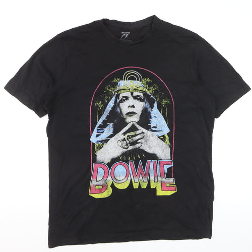 Bowie 75 Black Graphic Print Men's L T-Shirt - Music Retro Style