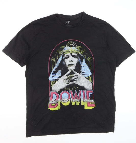 Bowie 75 Black Graphic Print Men's L T-Shirt - Music Retro Style