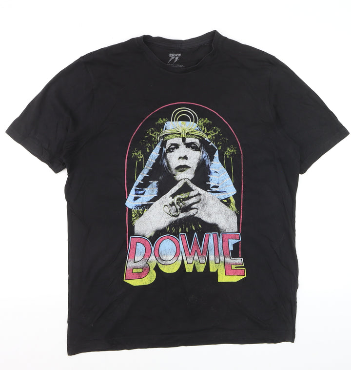 Bowie 75 Black Graphic Print Men's L T-Shirt - Music Retro Style