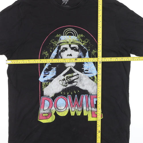Bowie 75 Black Graphic Print Men's L T-Shirt - Music Retro Style