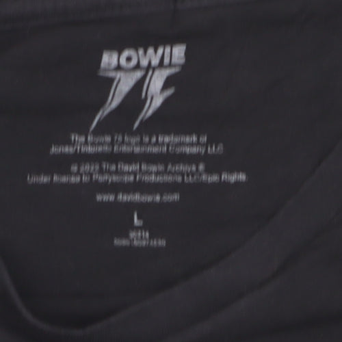 Bowie 75 Black Graphic Print Men's L T-Shirt - Music Retro Style