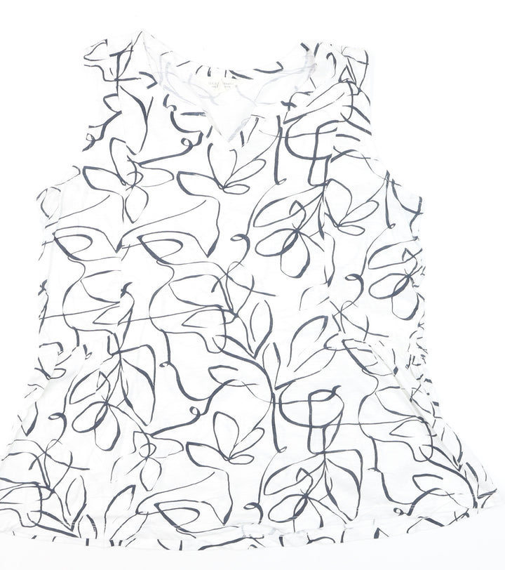 Seasalt Cornwall Women’s White Floral Cotton Sleeveless Tank Top L