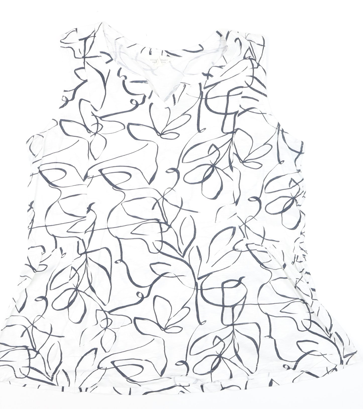 Seasalt Cornwall Women’s White Floral Cotton Sleeveless Tank Top L