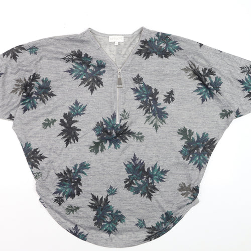 Apricot Women’s Grey Floral Zip Tunic Blouse S Relaxed Fit