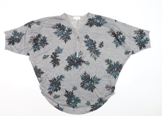 Apricot Women’s Grey Floral Zip Tunic Blouse S Relaxed Fit