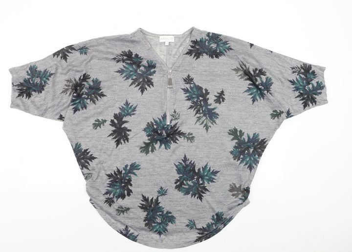 Apricot Women’s Grey Floral Zip Tunic Blouse S Relaxed Fit
