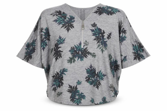 Front view of Apricot Women’s Grey Floral Zip Tunic Blouse S Relaxed Fit