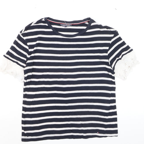 Tommy Hilfiger Women's Navy Striped Cotton T-Shirt XS