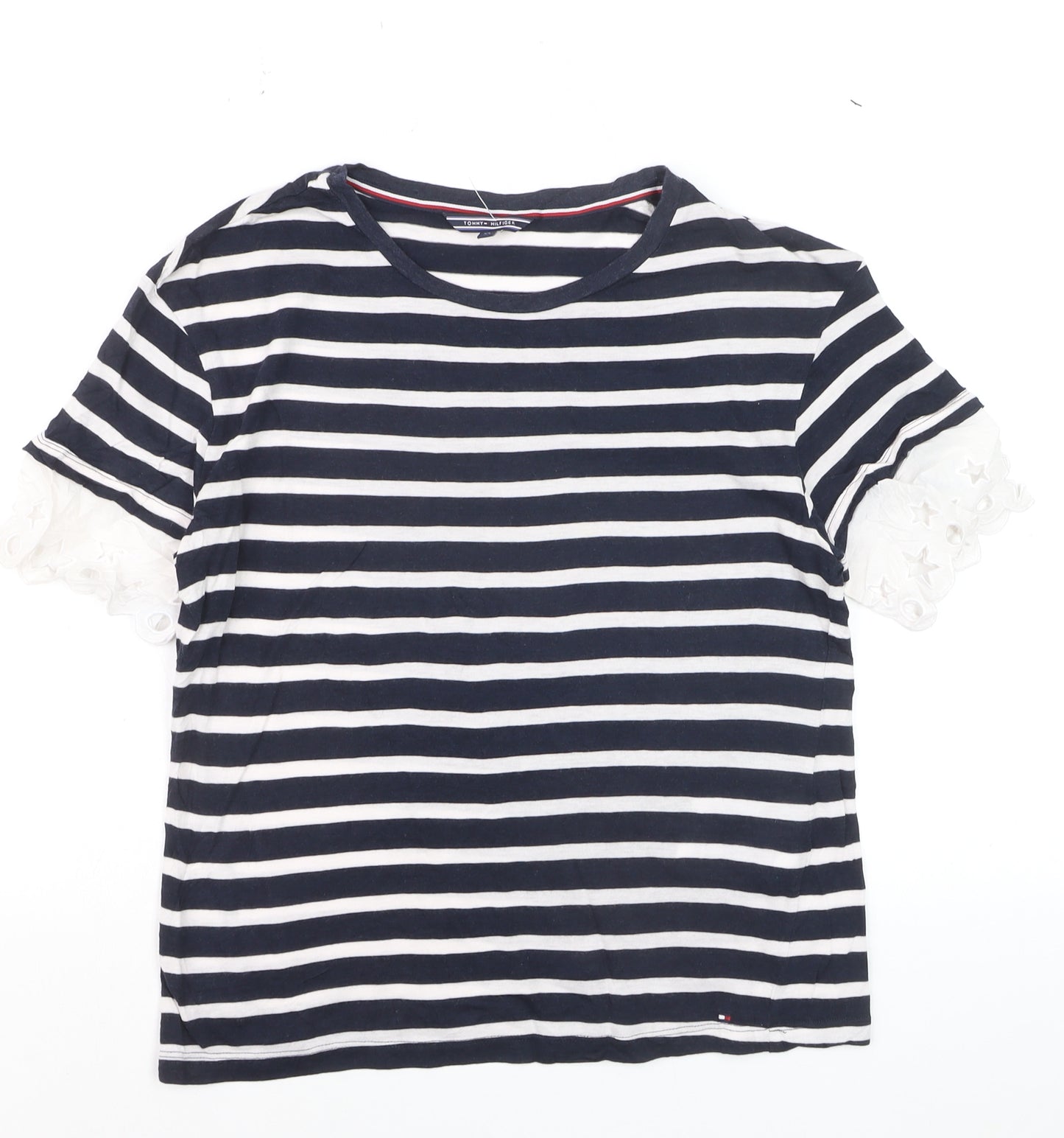 Tommy Hilfiger Women's Navy Striped Cotton T-Shirt XS