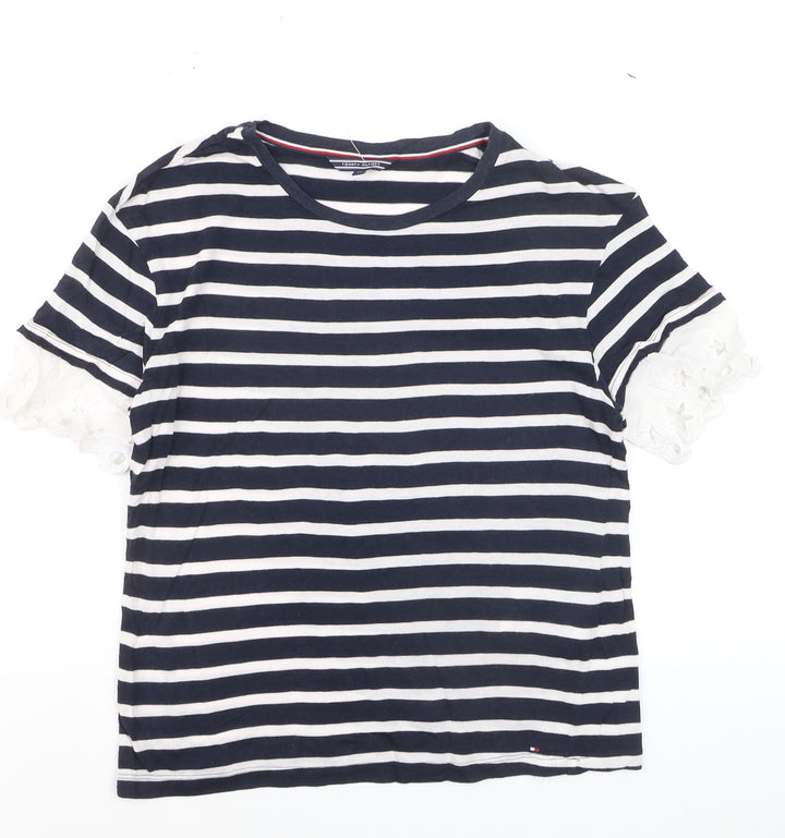 Tommy Hilfiger Women's Navy Striped Cotton T-Shirt XS