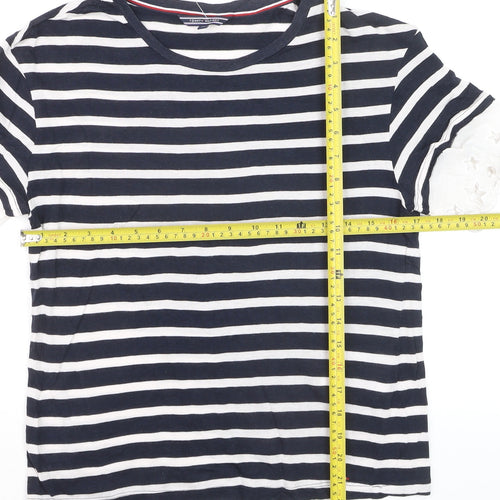 Tommy Hilfiger Women's Navy Striped Cotton T-Shirt XS