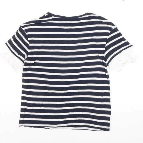 Tommy Hilfiger Women's Navy Striped Cotton T-Shirt XS