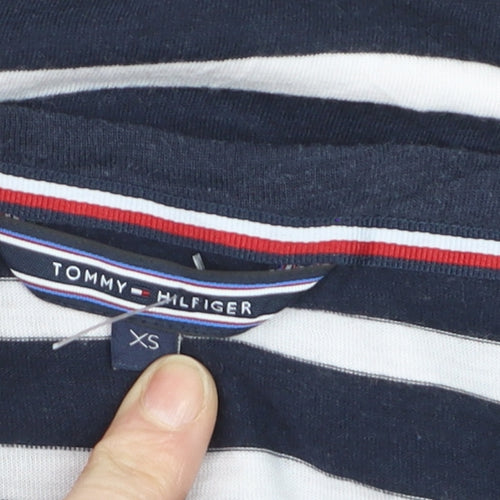 Tommy Hilfiger Women's Navy Striped Cotton T-Shirt XS
