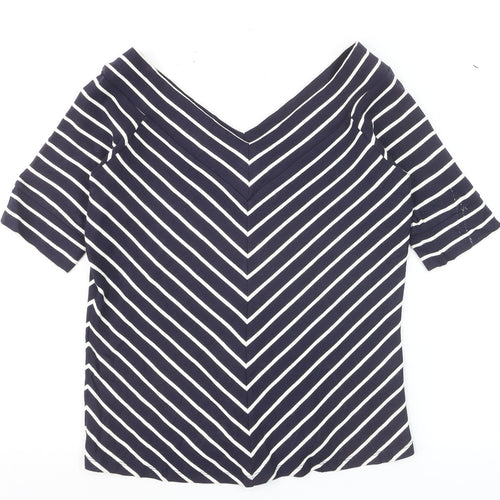 Jasper Conran Women’s Blue Striped V-Neck Short Sleeve Top Size 14