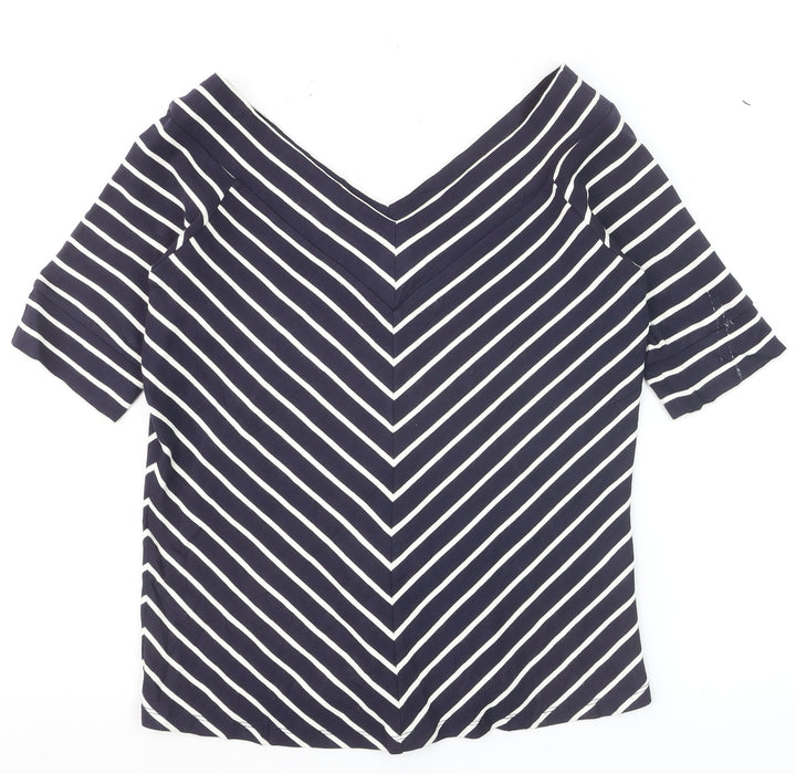 Jasper Conran Women’s Blue Striped V-Neck Short Sleeve Top Size 14